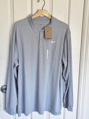 NEW Nike Victory Men's Long Sleeve Dri-Fit Polo Shirt NWT XL Gray Golf DN2344